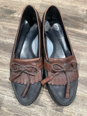 Stewart McGuire Men’s 10.5 D Leather Tassel Kiltie Loafers Black Brown